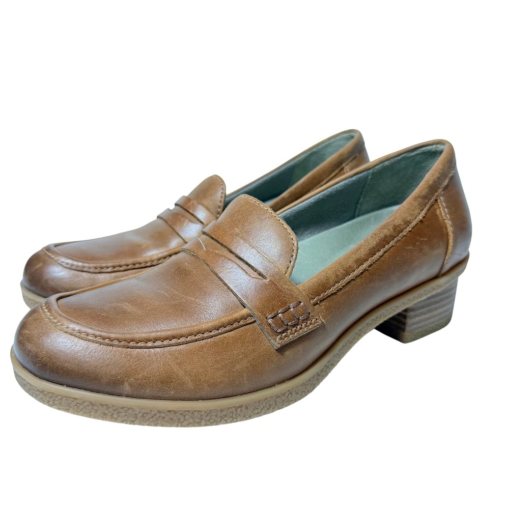 Dansko Fawna Tan Brown Leather Penny Loafers Block Heel Women's Size 6.5 / 37